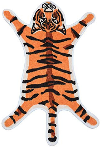 Kaxich Badematte rutschfest Weiche Mikrofaser Badezimmerteppich Waschbar Badteppich Badezimmermatte mit Tiger Muster für Badezimmer, Küche, Schlafzimmer, Eingang (60 x 90 cm)