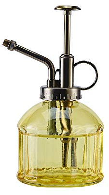 Ebristar Glas-Pflanzen-Sprühflasche, 16,5 cm hoch, Vintage-Pflanzen-Spritzer-Sprühnebel, Sukkulenten-Gießflasche mit oberer Pumpe, kleine Glasgießkanne für Innen- und Außenbereich, Zimmerpflanze, Gelb