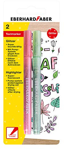 Eberhard Faber 551495 - Textmarker mit Keilspitze, in Pastell Farben mit Glitzer, hellrosa und mint, 2er Etui