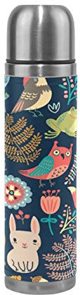 Linomo Thermosflasche Süß Hirsch Fuchs Hase Frosch Vogel Edelstahl Wasserflasche,Isoliert Auslaufsicher, Doppelwandig Vakuumflasche für Sport Reise Camping Büro 500 ml