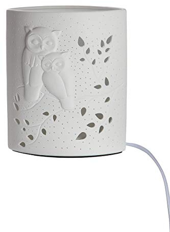 GILDE Tischleuchte Eulen-Muster - Porzellan, H 20 x B 17 cm | Material: Porzellan, Lochmuster einseitig durchleuchtet - B 17 x T 10 cm - Fassung E14, ohne Leuchtmittel
