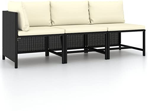 vidaXL Gartenmöbel 3-TLG. mit Auflagen Lounge Sofa Sitzgruppe Mittelsofa Ecksofa Sitzgarnitur Gartenset Gartensofa Schwarz Poly Rattan