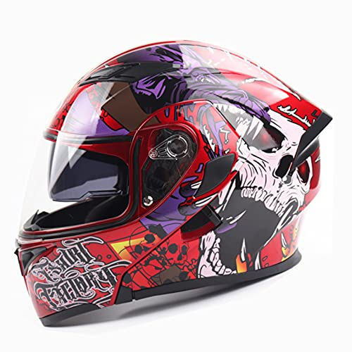 Motorrad-Integralhelm Integralhelme Modular-Helm Flip-Up Jet Helm Rollerhelm Herren Damen Sturzhelm Full-Face Motorcycle Helmet Klapphelm Atmungsaktiver Mopedhelm ECE-Zertifizierung,Rot,L
