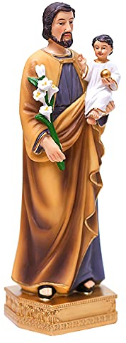 QIANLING Religiöse Statue des Heiligen Josef mit Kind, Kunstharz, 20,3 cm, katholische Joseph-Figuren, bunte, handbemalte religiöse Geschenke, geeignet für religiöse Dekoration, Sammlung und