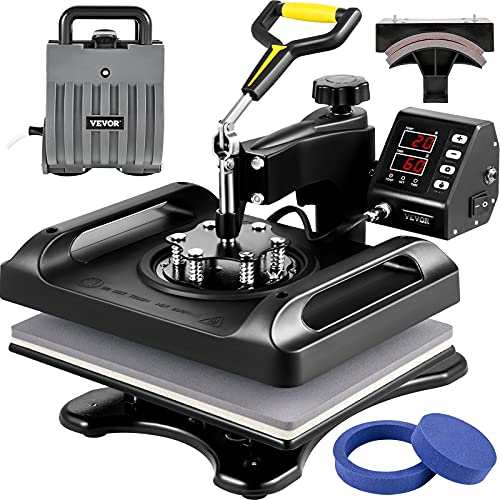 VEVOR Transferpresse 5 in 1 Heat Press Maschine 29x38cm T-Shirt Druckmaschine 1000W Hitzepresse Textilpresse Schwarz Wärmepresse 360 Grad Wegschwenkbar mit Digitaler LED-Temperatur- & Zeitcontroller
