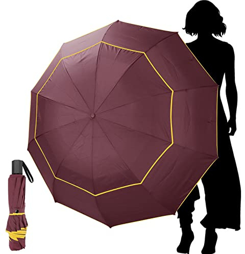 Kalolary Ombrello da Golf Extra Large Ombrello Pieghevole Antipioggia Compatto Oversize, Doppio Baldacchino Ventilato Ombrellone da Viaggio Impermeabile per Donne e Uomini Uso Domestico (Rosso)
