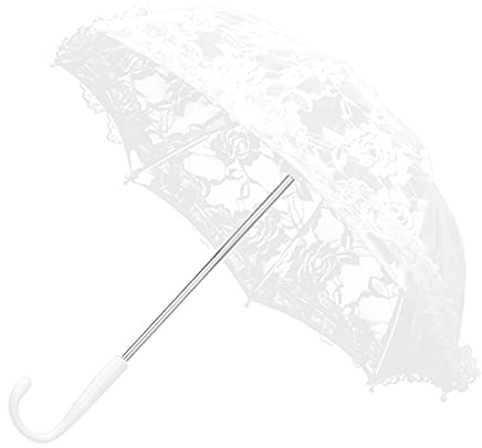 Hapivida Mini Spitzenregenschirm, weißer Stickerei Regenschirm Vintage Hochzeit Brautregenschirm Kinder dekorativer Regenschirm Fotorequisiten Kostümzubehör mit J‑Griff(Gebleicht)