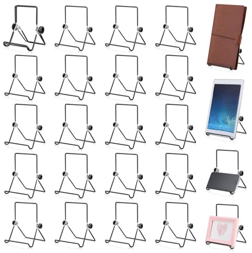 Kenning 24 Pack Adjustable Plate Stands for Display 7.1 Inch Black Metal Foldable Easel Book Display Stands Bulk Decorative Plate Holders for Platter Frame Photo Tabletop Art(Double Corners)