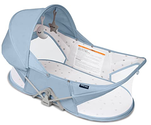 beberoad Baby Reisebett - Stubenwagen - Leicht - Portable Reisebettzelt für Babys- Zweipunkt-Sicherheits-T-Lock-System - Mit Moskitohaube, Matratze und Tasche - Atmungsaktives Netz (Blue)