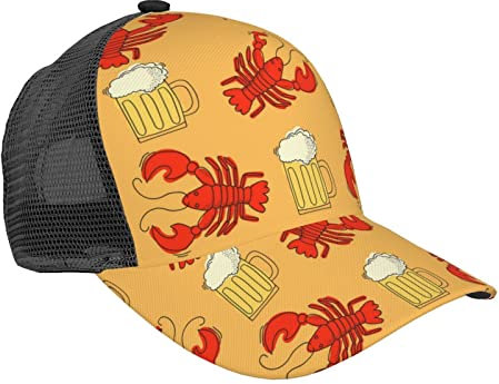 Dartscheibe Mesh Baseball Cap Workout Hüte Einstellbare Trucker Hut Sonnenhut Fischerhut Unisex, Bier und Langusten Muster, EinheitsgröÃŸe