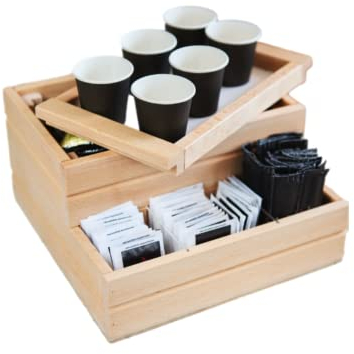 Porta Capsule e Cialde in Legno, Organizzatore Caffè, Coperchio Vassoio Estraibile, Vano + 3 Scomparti