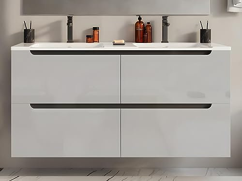 Vente-unique-Mobile da bagno sospeso con doppio lavabo da incasso 120 cm Bianco - SELITA