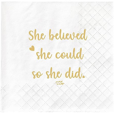 She Believed She Could So She Did Napkins, Graduation Napkins Decorations for Girls Her, College High School Graduation Party Decoration Gift, 2023 Graduation Party Decorations (4.5 x 4.5 In, 50Pcs)