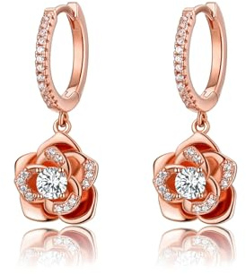 MYBELLNA 14K Gold zierliche Blume Ohrringe | Schwarze Rose Gold Blume Perle Ohrstecker für Frauen Sterling Silber Post Hypoallergene Ohrringe für Frauen Mama Sie