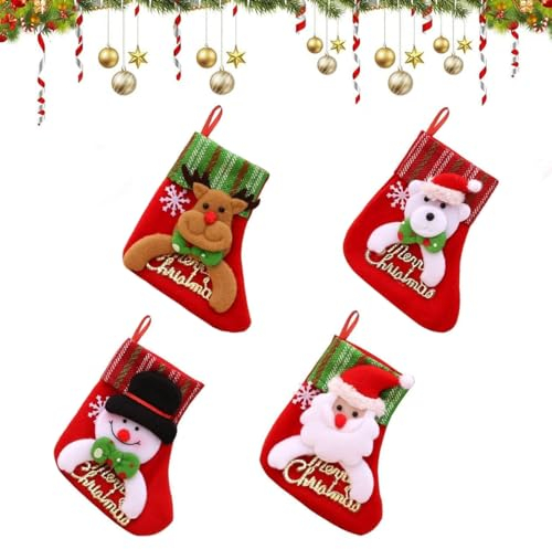 YSTrillion Calze di Natale,4 Pezzi Calze Natalizie per Camino,Calzini Appesi per Albero di Natale per Albero di Natale Festa di Natale Decorazioni