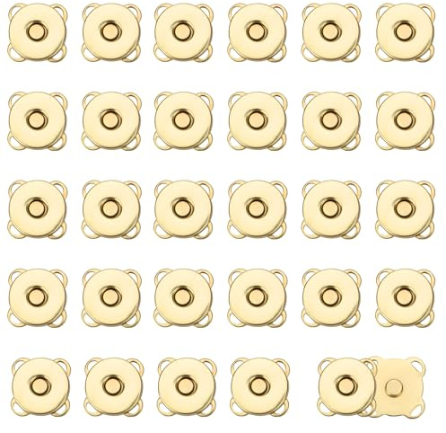 30 Ensembles de Boutons Magnétiques, 14mm Prune Boutons-Pression Magnétiques Couture Fermoirs Magnétiques pour Sacs à Main Sacs Vêtements Cuir Loisirs Créatifs (Or)