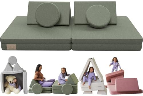 Milula Studios Spielsofa für Kinder - Kindersofa mit Teddy Bezug & Schlaffunktion - Fancy Spielsofa Schaumstoff Bausteine - Kinder Sofa Aufregender Indoor Spielplatz - Kindercouch & Kuschelecke