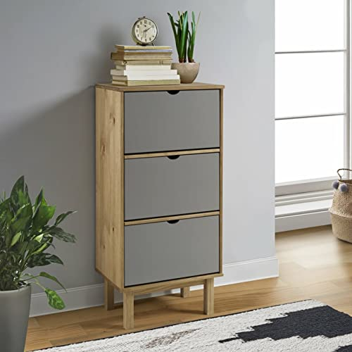 Chaduof Schuhschrank mit 3 Schubladen, Schuhbank, Shoe Rack, Schuhe Schrank, Schuhkommode, Schuhregal, Mehrzweckschrank, Braun und Grau Massivholz Kiefer