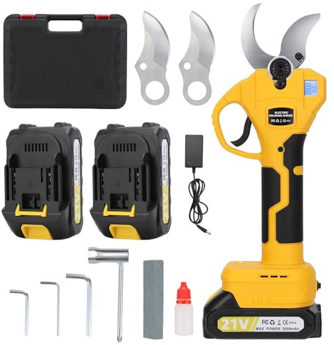 Forbici Potatura a Batterie, 40-50 mm Brushless Cesoie Potatura Elettriche Professionali con LCD Display, 2x2000mAh Batterie，SK7 Lame,Forbici Potatura Elettriche per Giardinaggio,Frutteto,Fattoria