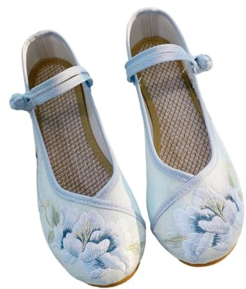 Zapatos Con Bordado Floral Ligero Para Mujer Zapatos Casuales Con Correa En El Tobillo De Estilo Étnico Zapatos Cheongsam Hanfu De Estilo Antiguo Tradicional Chino Zapatos De Yoga Para Danza(Blue,35 E