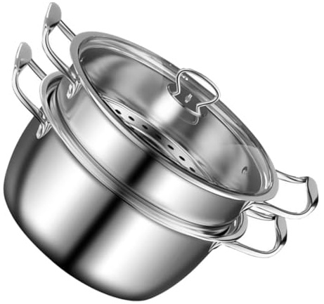 WATIIFUFU Edelstahl Dampfgarer Suppentopf mit Doppelgriff 20cm Multifunktionaler Kochtopf zum Dämpfen und Kochen Spülmaschinengeeignet für Familienmahlzeiten