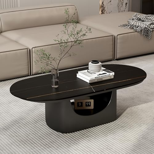 STCERY Moderner Couchtisch, Oval Kaffeetisch für Wohnzimmer, Moderner Mitteltisch, Beistelltisch Marmor Optik, für Schlafzimmer, Wohnzimmer, Möbel, Metallgestell(Black)