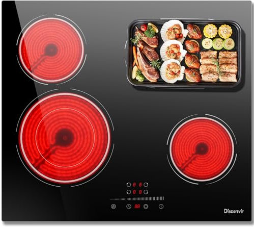 Disaenvir Electric Ceramic Hob 4 Zone, 6600W Built in Electric Hob 4 Burners with Slide & Touch Control, 60cm Hard Wired Cooktop with Dual Ring, Safety Lock, Timer
