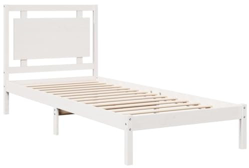 vidaXL Massivholzbett, Bett Extra Lang ohne Matratze, Bettgestell mit Lattenrost Kopfteil, Holzbett Einzelbett für Schlafzimmer, Weiß 100x220cm