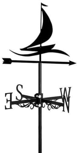Wetterfahne mit Boot oder Schiff, Metallsilhouette, Ornament zur Dachmontage für Gartenzaun und Schuppen, Bauernhofszene im Freien, Hof- und Terrassendekoration, Windrichtungsanzeiger, Rennsegelboot