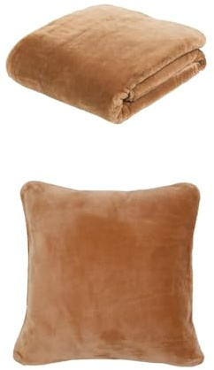 Gözze Premium Cashmere-Feeling Decke und 2er Set Cashmere-Feeling Kissen, 220x240 cm + 50x50 cm, Farbe: Sand