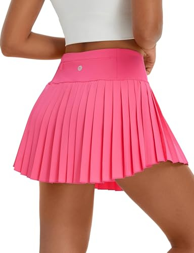 baleaf Gonna Tennis Donna, Pantaloncini Moda Estive A Line Slim Fit Fascia Alta Pieghe per Ragazze Eleganti Rosa S