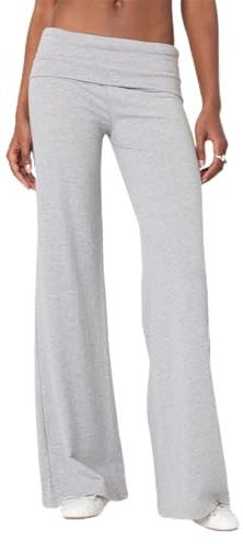 CocMouse Y2k damleggings, att fälla upp, yogabyxor, breda ben, strandbyxor, vikbar midja, bootcut, sweatbyxor, klockbotten, GRÅ, S