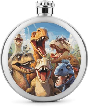 5 oz Whisky Flasche Dinosaurier Selfie Gedruckt Edelstahl Flasche Hüftkolben Auslaufsicher Getränk Kantine Getränk Flaschen für Reise Geschenke Hochzeit Bachelorette Party