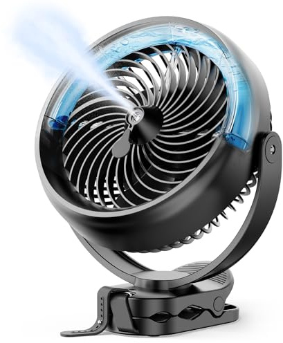 Koonie 10000 mAh batteriebetriebener Nebelventilator mit Clip, tragbarer 20,3 cm Nebelventilator für den Schreibtisch mit max. 48 Stunden Laufzeit, 3 Geschwindigkeiten, 2 Sprühmodi, 200 ml Tank für