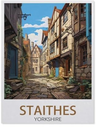 Jigsaw Puzzles 1000 Pieces paper Assembling Picture，Staithes travel poster,Yorkshire Street，Adults Games Educational Toys（38x26cm）-AO59