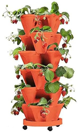 Macetas apilables verticales de 6 niveles para jardín, ideales para fresas, hierbas, flores y verduras, macetas de jardinería con ruedas extraíbles
