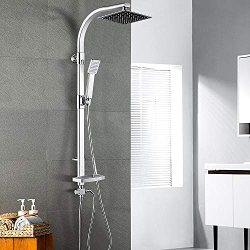 OHMG Colonne de Douche Thermostatique,Alliage d'aluminium,Douche Thermostatique,Douchette Flexible en ABS,Mitigeur Douche avec Étagère avec Tete de Douche 20x20cm