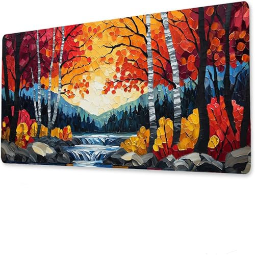 jeihenhg XXL Gaming Mouse Pad 1200x600x4mm Bosque, Vade Escritorio Antideslizante, Alfombrilla Ratón Grande, Impermeable Alfombrilla Teclado Planta, Tapete de Escritorio Uso doméstico Oficina I-0