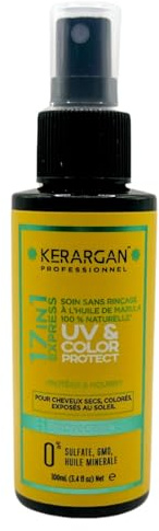 Kerargan - Lotion Tonique UV à l'Huile de Marula pour Cheveux Secs et Colorés - Hydrate, Protège, Renforce - Anti-Frisottis, Thermoprotecteur - Sans Sulfate, OGM, Huile Minérale - 100ml