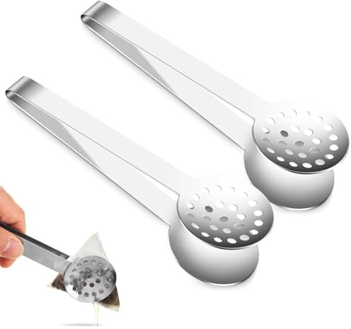 Tea Bag Squeezer Tongs, 2 PCS Stainless Steel Teabag Squeezer Tool, Tea Bag Strainer, Tea Bag Tongs 6 Inch Non-Slip Kitchen Mini Serving Tong or Kitchen, Bar Cooking Tools