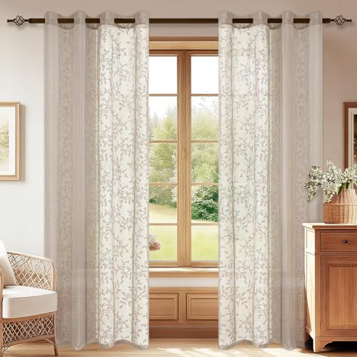 YSTELLAA Cortinas Salon Translucidas 2 Piezas, 140x225cm, Cortinas Dormitorio con Ojales, Decorativas Visillos Dormitorio, Cortina Suaves Ligero, para Dormitorio Comedor, Caqui