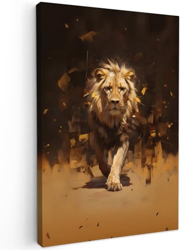 MuchoWow© Wandbilder Groß XXL Schlafzimmer Home Deko Wohnung Bild | 80x120 cm - Wohnzimmer Fotoleinwand Wand Bilder Leinwand Wall Decor Löwe - Gemalt - Abstrakt - Gold