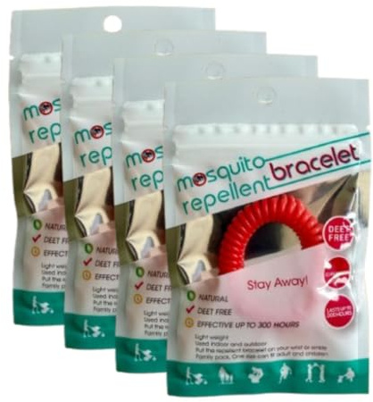 TIENDIFY – Pack 4 o 12 Pulseras Citronela Niños y Niñas, Repelente de Mosquitos Natural, Hasta 7 Días de Protección, Ajustables, 4 Colores, Uso Infantil Exterior e Interior (PACK DE 4, ROJA)