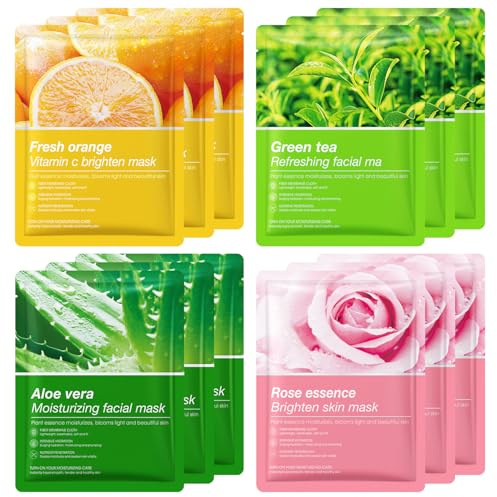 Mother's Day Gift -12 Pack Sheet Face Masks Skincare, Aloe Vera Face Mask, Soothing & Hydrating Face Masks, Face Mask Beauty, Natural Facial Mask, Moisturizing Face Sheet Masks Set