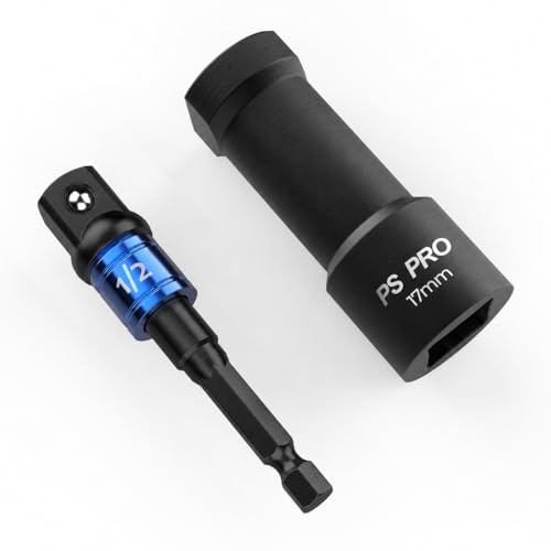 PS PRO - Set di chiavi a bussola con canale montante da 17 mm, strumento per dadi a canale M10 con presa da 1,3 cm e adattatore per trapano a percussione, ossido nero | Unistrut, M10, dadi e bulloni, kit adattatore trapano