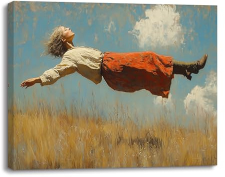 Piy Painting Wandbilder Mit Rahmen Mädchen in der Luft Wandkunst Leinwand Malerei Natur Freiheit Kunstwerk Bilder Wohnzimmer Poster, Kunstdrucke Wanddeko Leinwandbilder Badezimmer Küche 30x40 cm
