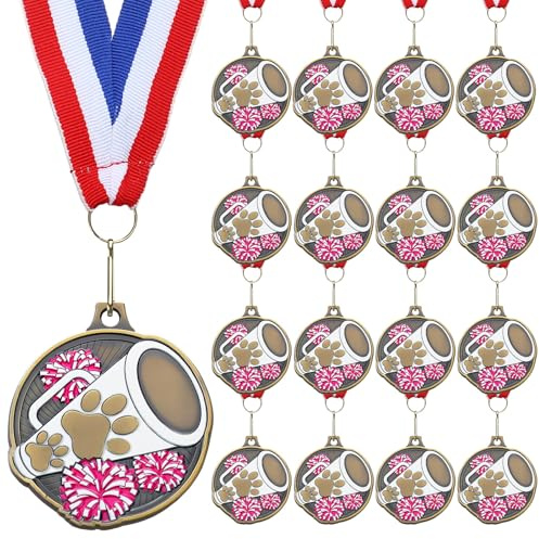 Trnayi 20 Pcs Cheerleading Paw Print Medals with Neck Ribbons 2'' Gold Medal for Awards Winner Encourage Team Participation for Kids Adults Trophy Award Prize Gift Team Competitions Party Favor Gifts