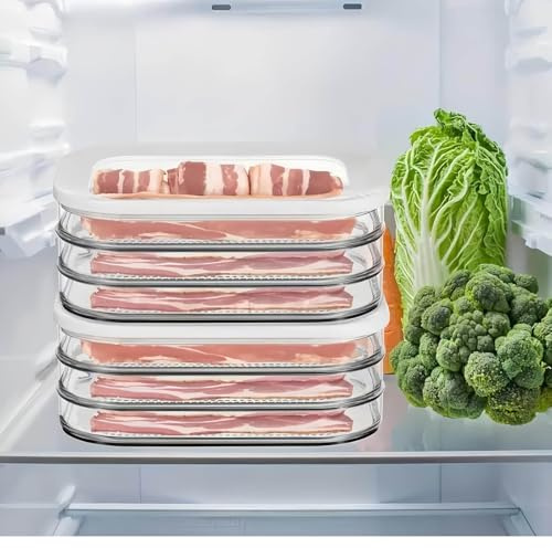 TYUIOP Aufschnittboxen für Kühlschrank 3-lagig stapelbar, Wasserdicht & Luftdicht, Organizer für Wurst, Käse, Fleisch, 3 separate Vorratsboxen mit Deckel und Etiketten (23 * 17 * 4cm)