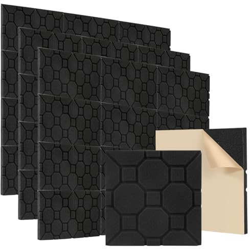 Peviasot Akustikschaumstoff Schallabsorber, 72 Stück Akustikplatten Selbstklebend, Schallabsorber Wand, Schalldämmung, für Aufnahmestudios, Podcasts, Quadratisch (30 * 30 * 2.5 cm）