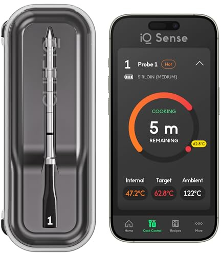 CHEF iQ Sense [Modell 2025] | Intelligentes kabelloses Fleischthermometer | ultradünne Sonde | WiFi unbegrenzte Reichweite | 530°C hitzebeständig | 5 Sensoren | BBQ, Grill, Ofen, Smoker, Luftfritteuse